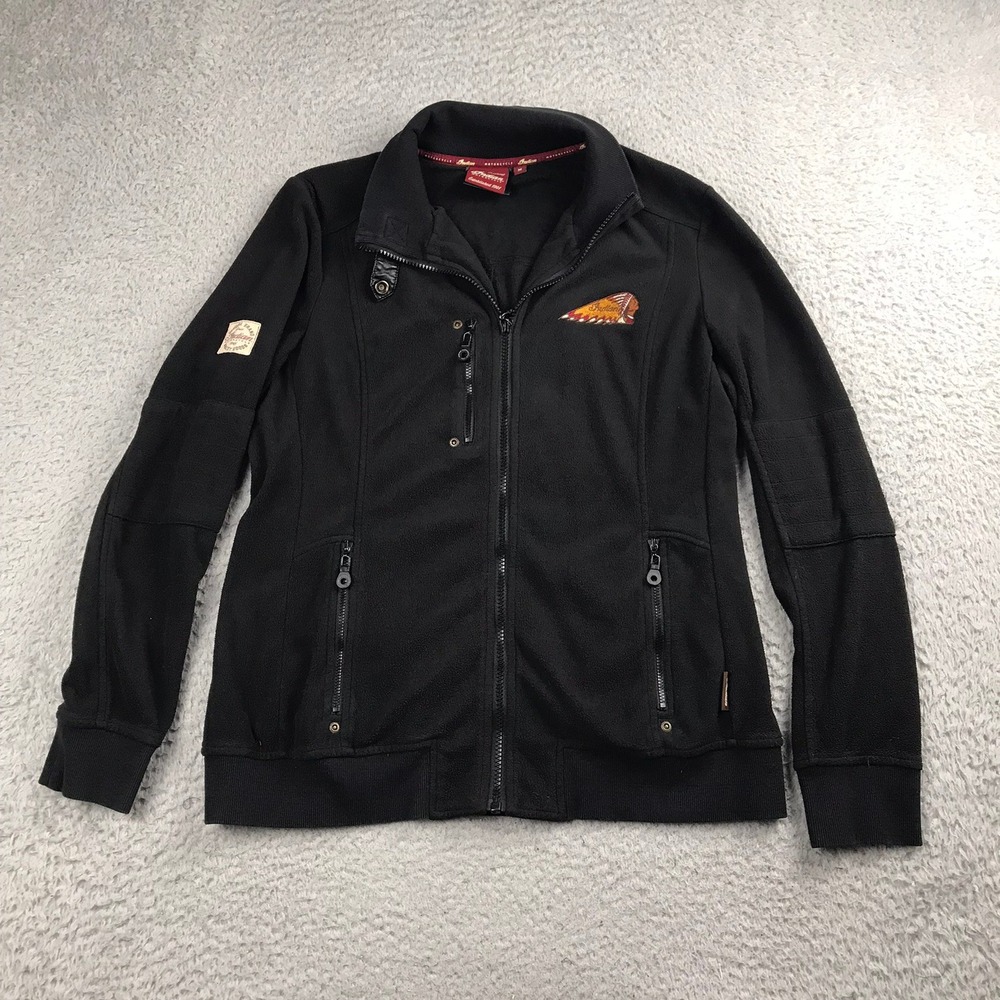 Indian Motorcycle Fleece Jacket Womens M Black Full Zip Embroidered Logo